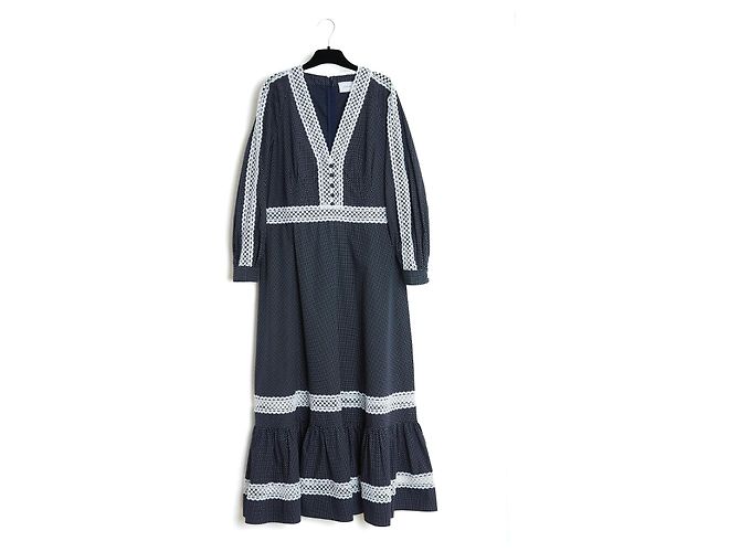 Vestido Longo Erdem Magdalene Algodão Azul Marinho com Bolinhas Branco