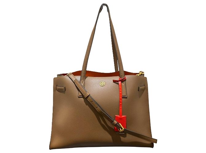 Tory Burch Walker Satchel Tote Bag Brown