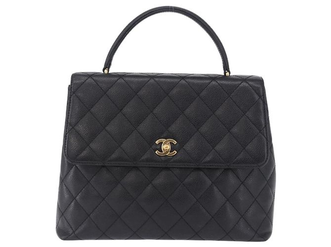 Chanel Coco Top Handle Quilted Caviar with Lizard Medium Preto