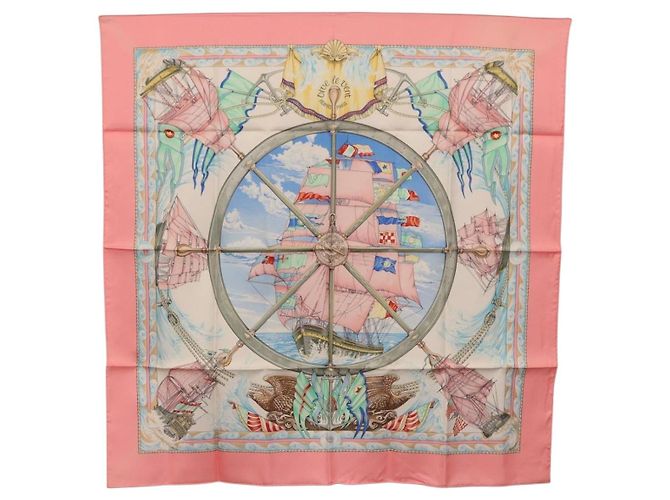 Hermès Pañuelo HERMES Carre 90 de Seda "vive le vent" Rosa Auth ki6861