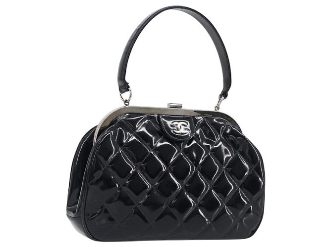 CHANEL Matelasse Handtasche Lackleder Schwarz Silber CC Auth 201536V