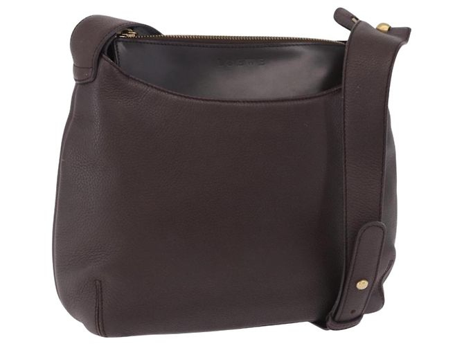 Bolsa de Ombro LOEWE em couro marrom escuro tom dourado Auth ka6261A Castanho escuro