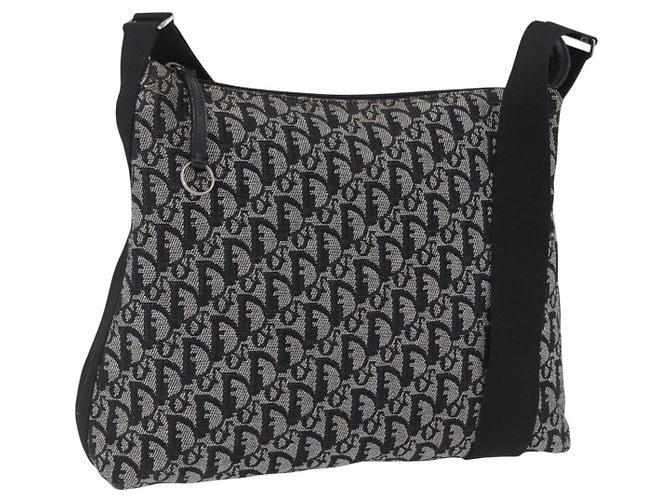 Borsa a tracolla Christian Dior Trotter Canvas Nero Argento Auth ka6191