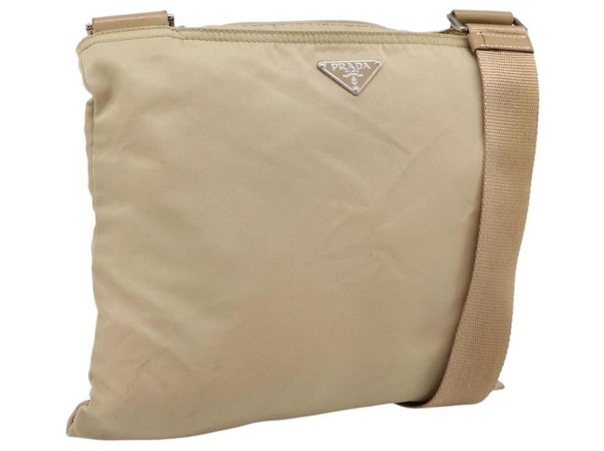 Bolsa de Ombro PRADA Nylon Beige Silver Auth ar14195 Prata Bege