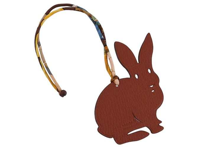Hermès HERMES Petit Ash Rabbit PM Bag Charm Pelle Brown Auth 204795M Marrone