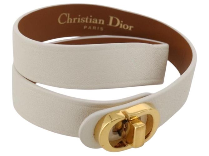Pulseira Christian Dior Couro Ouro Branco Auth 204946M Dourado