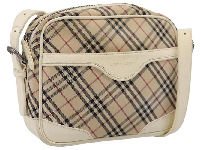 Bolsa de Ombro BURBERRY Nova Check Canvas Beige Silver Auth 203708 Prata Bege