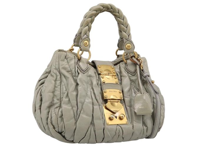Miu Miu geraffte Handtasche aus Leder 2way Grau Gold Auth LN169 Braun Golden