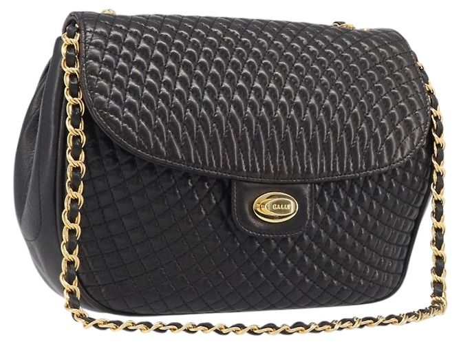 Bolsa de Ombro com Corrente BALLY em Couro Preto e Dourado Auth BA15535