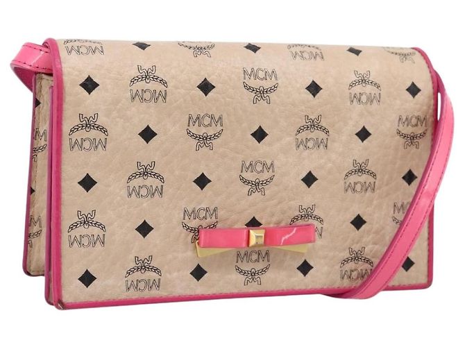 Bolsa de Ombro MCM Vicetos PVC Couro Rosa Tom Dourado Auth 204597A