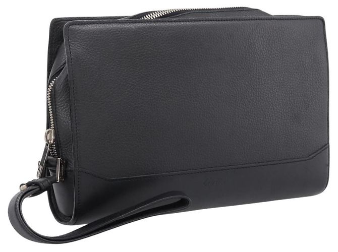 Borsa a pochette CARTIER in pelle nera e argento Auth am12649A Nero