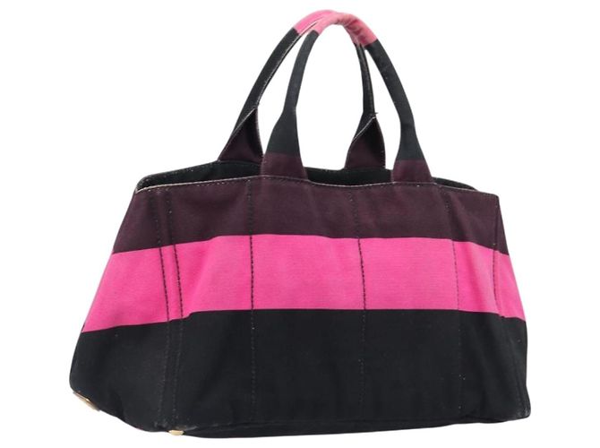 Bolsa PRADA Canapa GM Canvas Preta Rosa Auth 201284 Preto