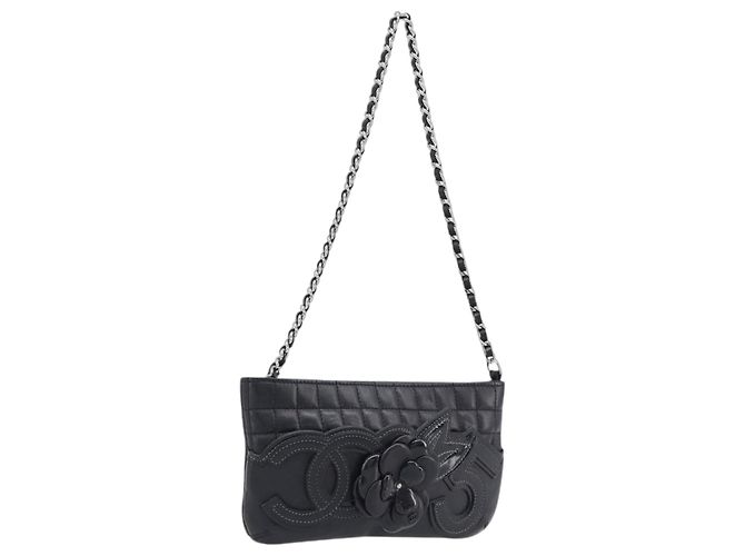 Borsa CHANEL Choco Bar linea COCO Mark Chain Bag in pelle nera e argento CC Auth 203211V Nero