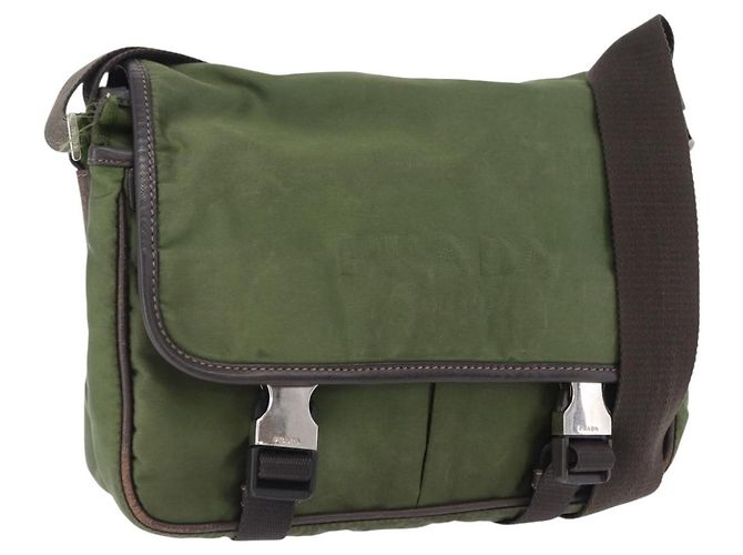 Borsa a Tracolla PRADA Nylon Khaki Silver Auth mr2884 Argento Cachi