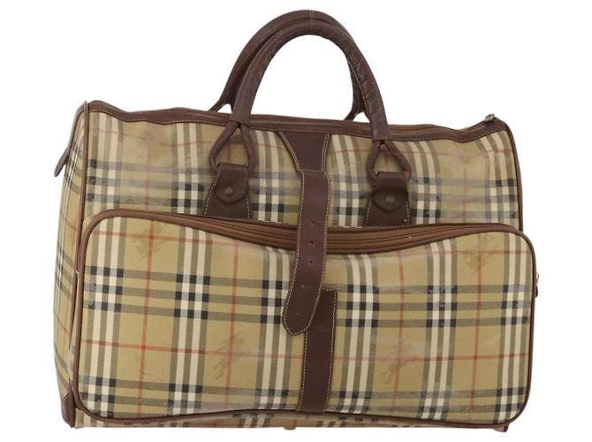 Bolsa Boston Burberrys Nova Check PVC Beige Gold Auth bs36905 Bege Dourado