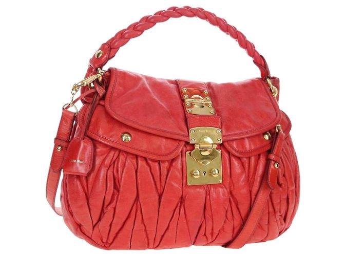 Miu Miu Handtasche Leder 2way Rot Goldton Auth 167603V