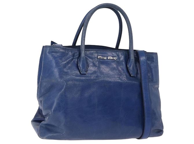 Miu Miu Handtasche Vitellolux 2way Blue Silver Auth 204308A Silber Blau