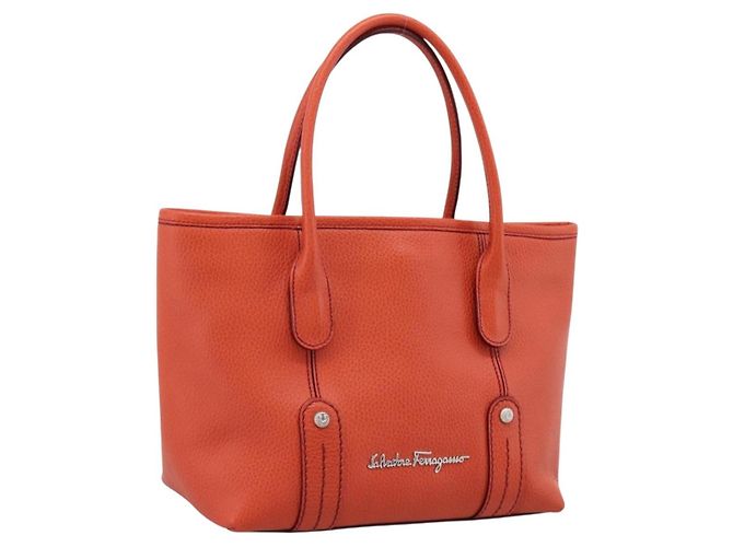 Borsa Salvatore Ferragamo in pelle arancione e argento Auth BA15525A