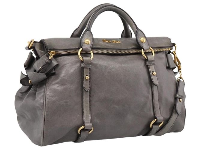 Miu Miu Handtasche Leder 2way Grau Gold Auth yk20941M Braun Golden