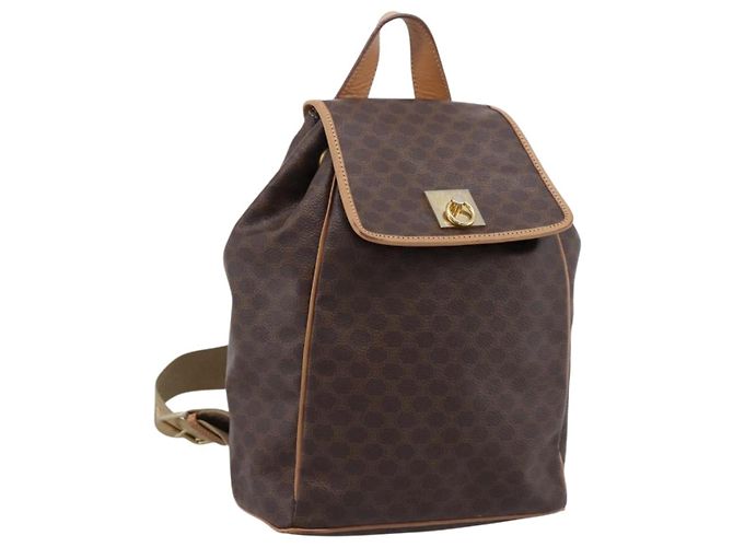 Céline CELINE Macadam Backpack PVC Leather Brown Gold Tone Auth ka6222