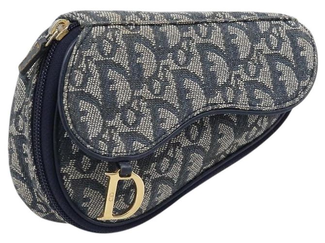 Pouch Saddle Christian Dior Trotter Canvas Navy Tono Oro Auth ar14184 Blu navy