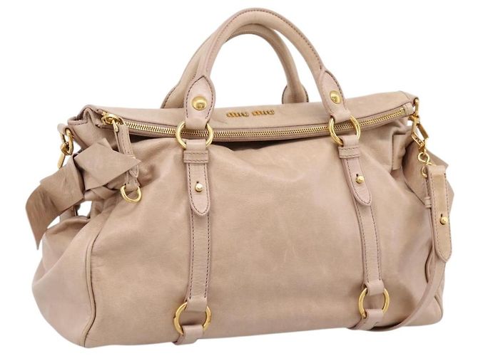 Miu Miu Handtasche Vitellolux 2way Beige Gold Auth 204167V Golden