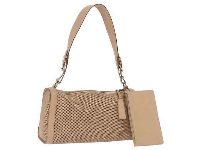 Bolsa de Ombro GUCCI em Couro Bege e Dourado 92706 Auth 205079