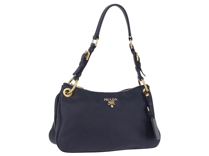 Borsa a tracolla PRADA in pelle Navy Gold Auth 203139V D'oro Blu navy