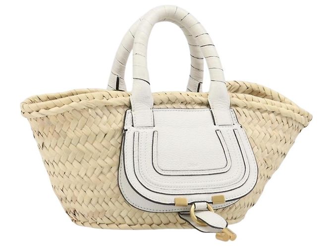 Chloé Sac à main Chloe Basket Bag en raphia Beige White Auth BA15563V Blanc