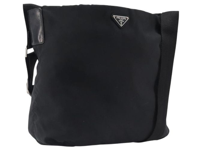 Borsa a tracolla PRADA Nylon Nero Argento Auth 201270