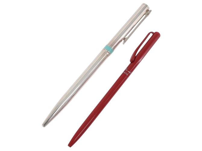Tiffany & Co Penna a sfera TIFFANY&Co. metallo set da 2 Argento Rosso Auth SW2832