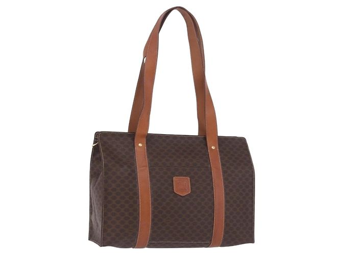 Céline CELINE Macadam Canvas Tote Bag PVC Leder Braun Gold Auth 204387 Golden