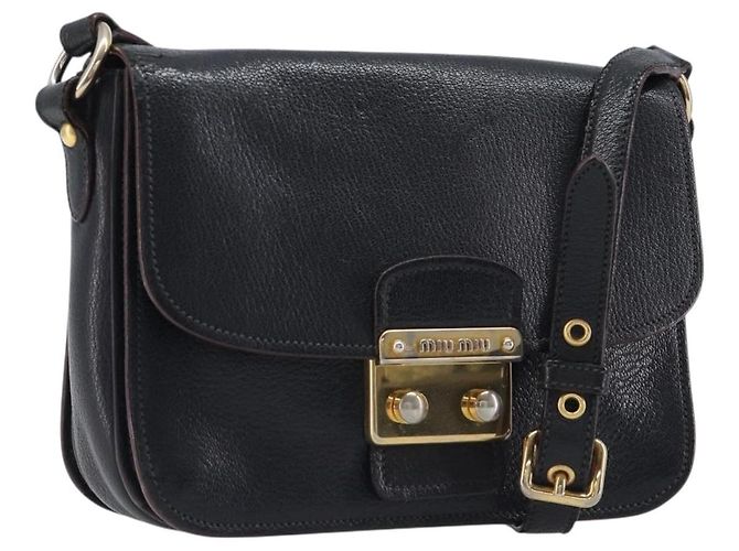 Borsa a tracolla Miu Miu Madras in pelle nera e oro Auth 204572V Nero