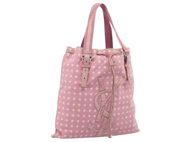 Autre Marque Borsa Tote SAINT LAURENT Kahala Canvas Pink Silver 121631 Auth BA15529A Argento Rosa