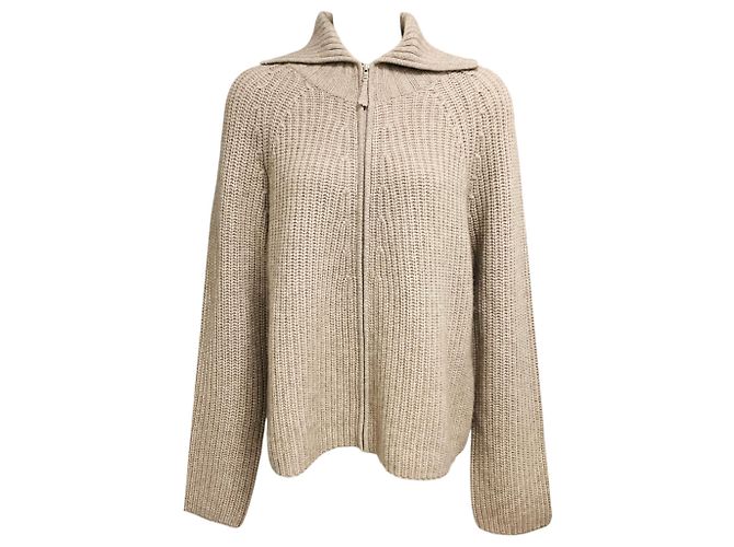 Allude Strickpullover aus Wolle und Kaschmir in Beige mit Reißverschluss vorne