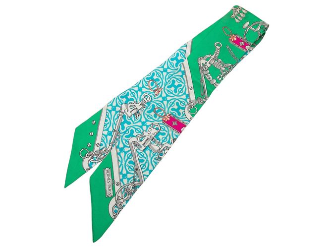 Twilly in seta Hermès Mors Et Gourmettes Remix Verde