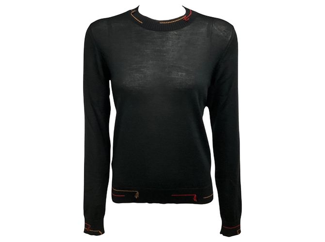 Prada Langarm-Strickpullover aus Wolle und Seide in Schwarz