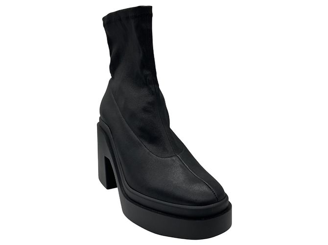Robert Clergerie Black Stretch Leather Platform Ankle Boots