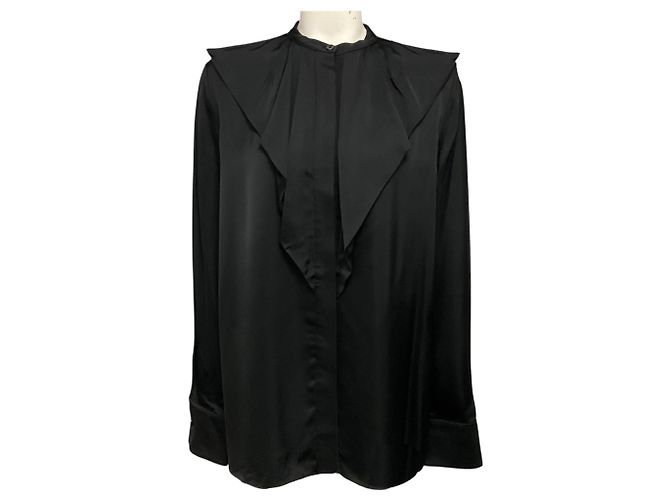 Jil Sander schwarze Bluse mit Rüschen und Knopfleiste