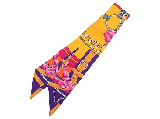 Pañuelo Twilly de seda Hermès Grand Manege Fleuri Amarillo