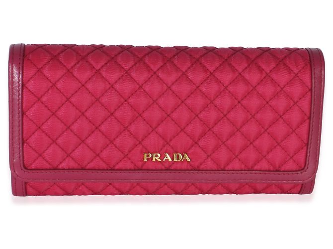 Carteira Continental com aba em nylon acolchoado Prada Tessuto Rosa