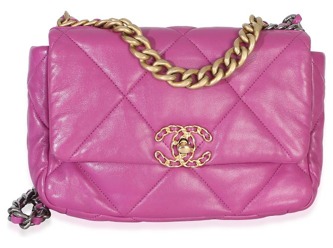 Bolsa Chanel 19 Medium de pele de cordeiro acolchoada roxa Roxo