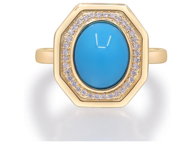 Autre Marque Anillo cocktail de oro amarillo, turquesa y diamantes