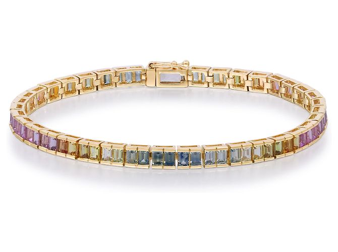 Autre Marque Bracciale Tennis Arcobaleno in Oro Giallo e Zaffiri