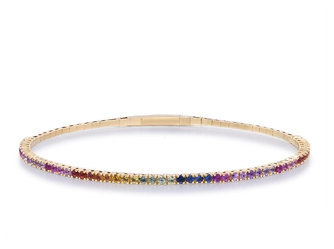 Autre Marque Brazalete flexible de oro amarillo con zafiros arcoíris