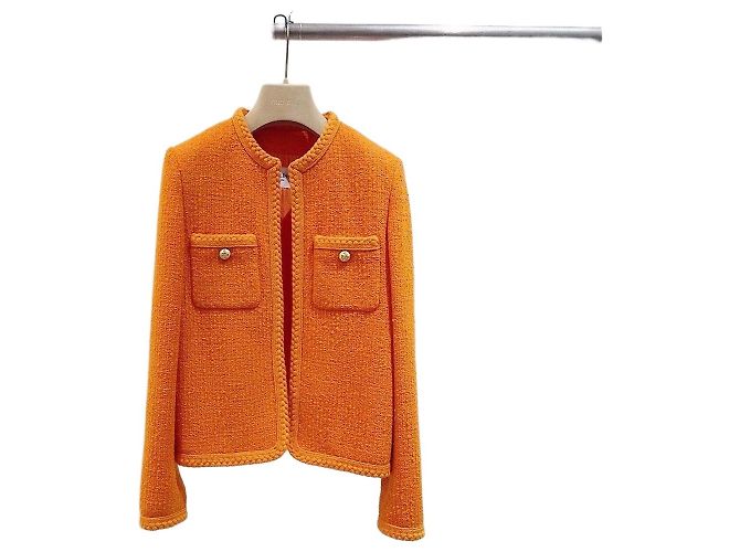Céline Orange Tweed Jacket with Gold Buttons Size 34 Multiple colors