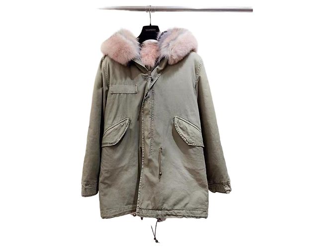 Autre Marque Khaki Cotton Coat with Oversized Fur Collar Multiple colors