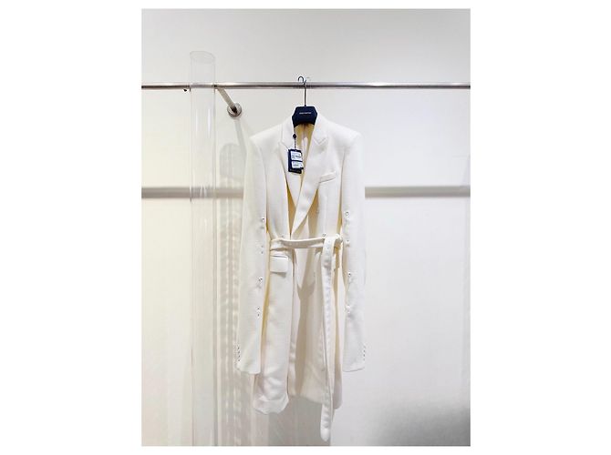 Abrigo Louis Vuitton de lana blanco talla 50 Multicolor