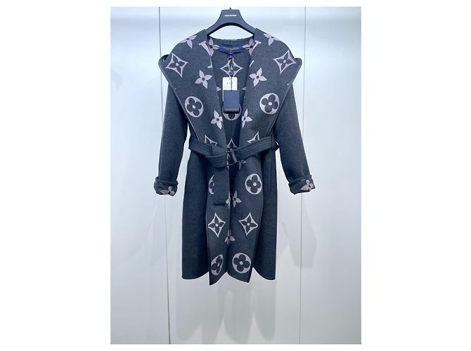 Cappotto Louis Vuitton Monogram in lana grigio Multicolore