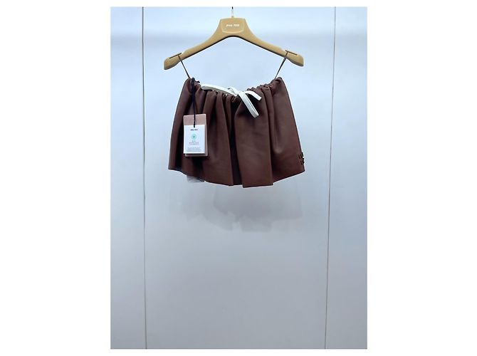 Falda Miu Miu de cuero marrón Multicolor